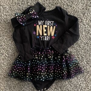 Festive Black and Gold Kids Dress Set